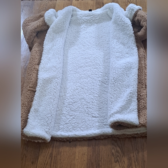 EUC SHEIN Plus Two Tone  Open Front Shawl Collar Camel Teddy with Pockets  0XL - Picture 11 of 11